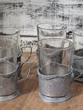 Vintage "Rare" Duralex Glasses with Rustic Metal Sleeves